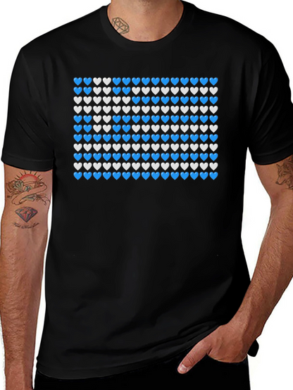Heart Pattern T-Shirt - Blue & White Design