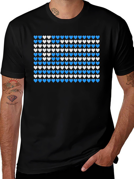 Heart Pattern T-Shirt - Blue & White Design