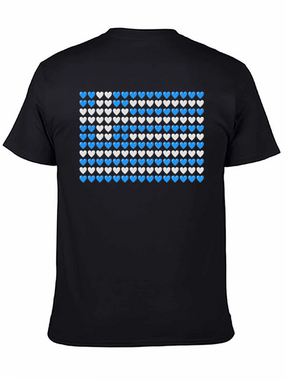 Heart Pattern T-Shirt - Blue & White Design