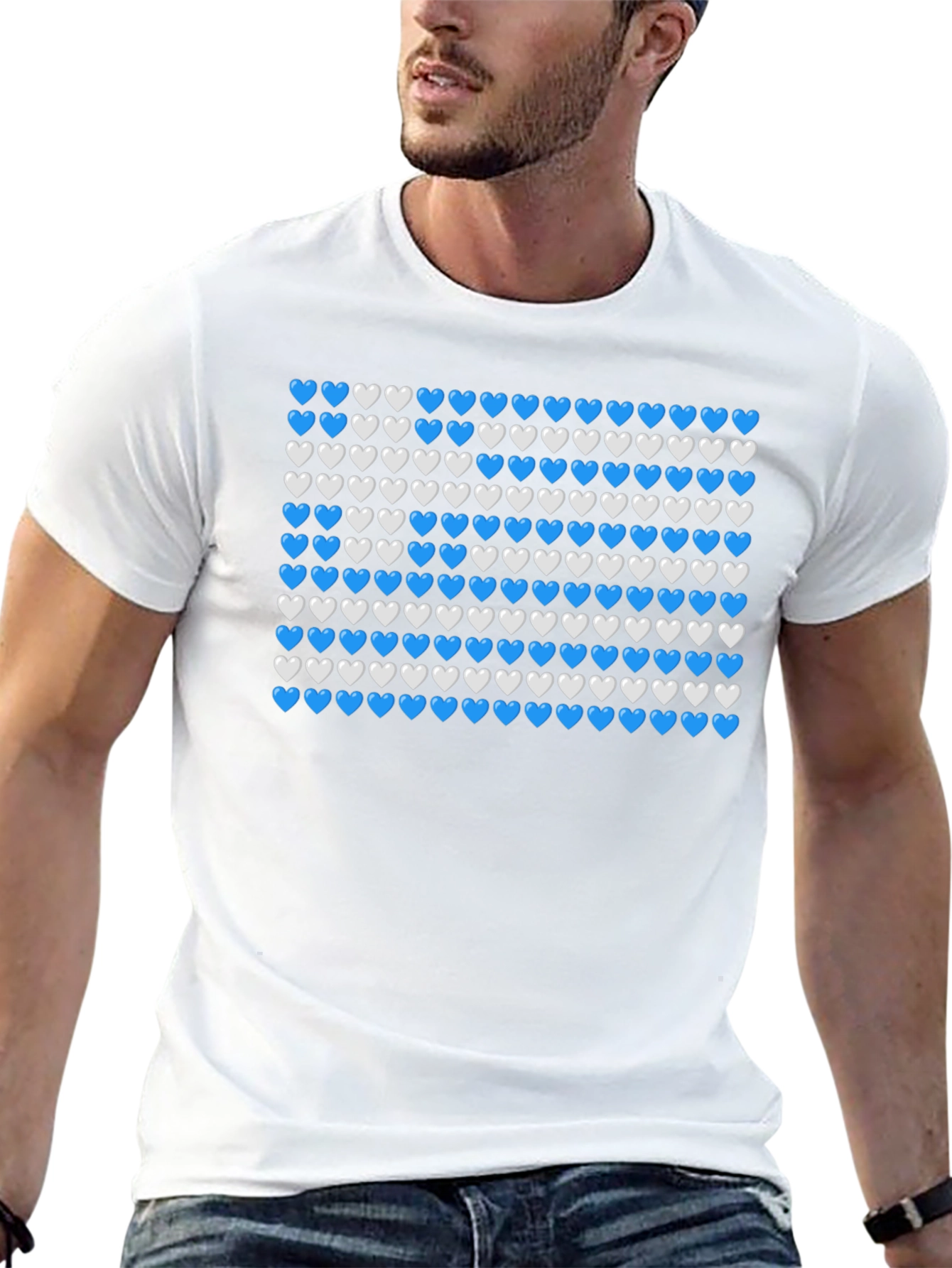 Heart Pattern T-Shirt - Blue & White Design