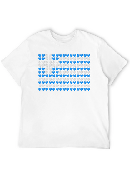 Heart Pattern T-Shirt - Blue & White Design