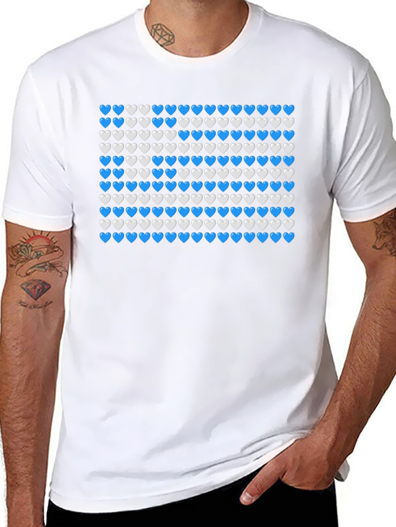 Heart Pattern T-Shirt - Blue & White Design