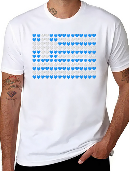 Heart Pattern T-Shirt - Blue & White Design