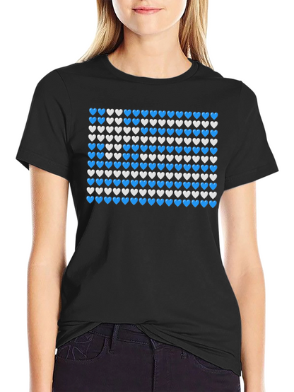 Heart Pattern T-Shirt - Blue & White Design