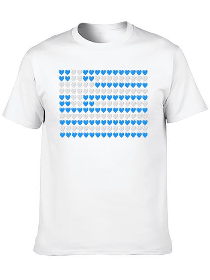 Heart Pattern T-Shirt - Blue & White Design