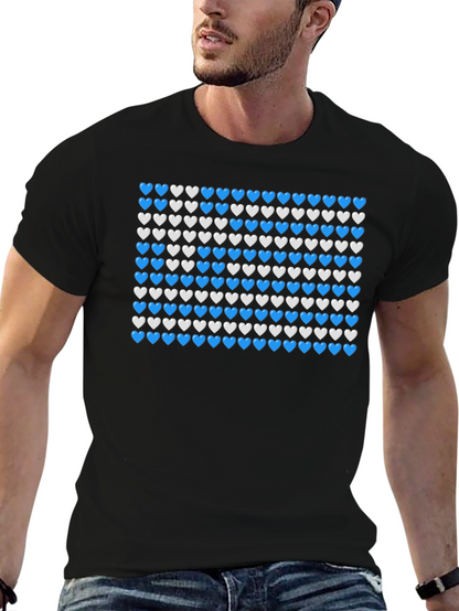 Heart Pattern T-Shirt - Blue & White Design