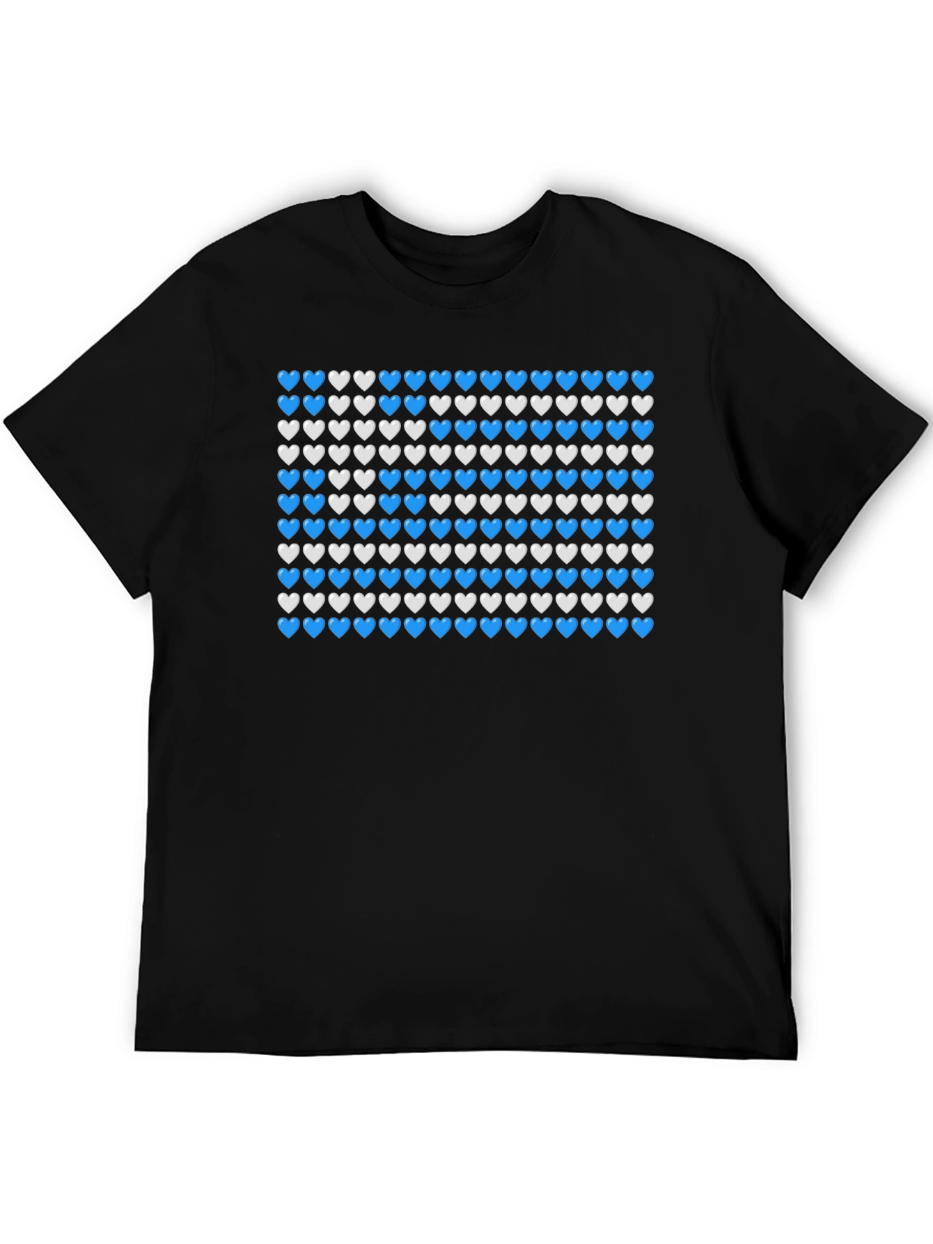Heart Pattern T-Shirt - Blue & White Design