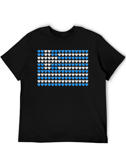 Heart Pattern T-Shirt - Blue & White Design