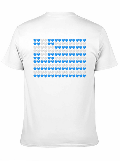 Heart Pattern T-Shirt - Blue & White Design