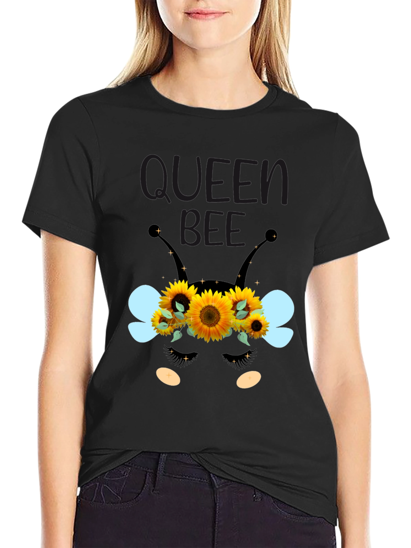 Queen Bee Sunflower Graphic Tee - Black Unisex T-Shirt