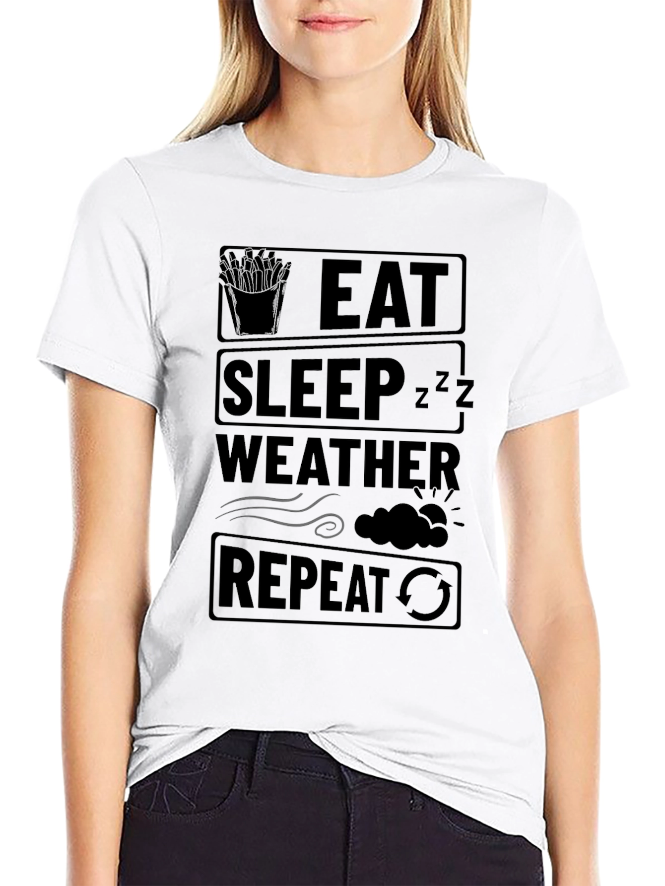 Eat Sleep Weather Repeat Funny Black T-Shirt