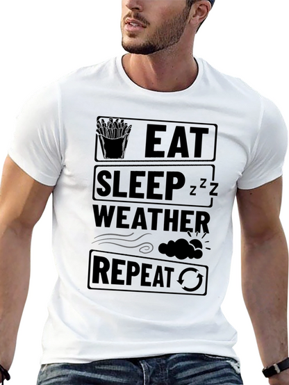 Eat Sleep Weather Repeat Funny Black T-Shirt