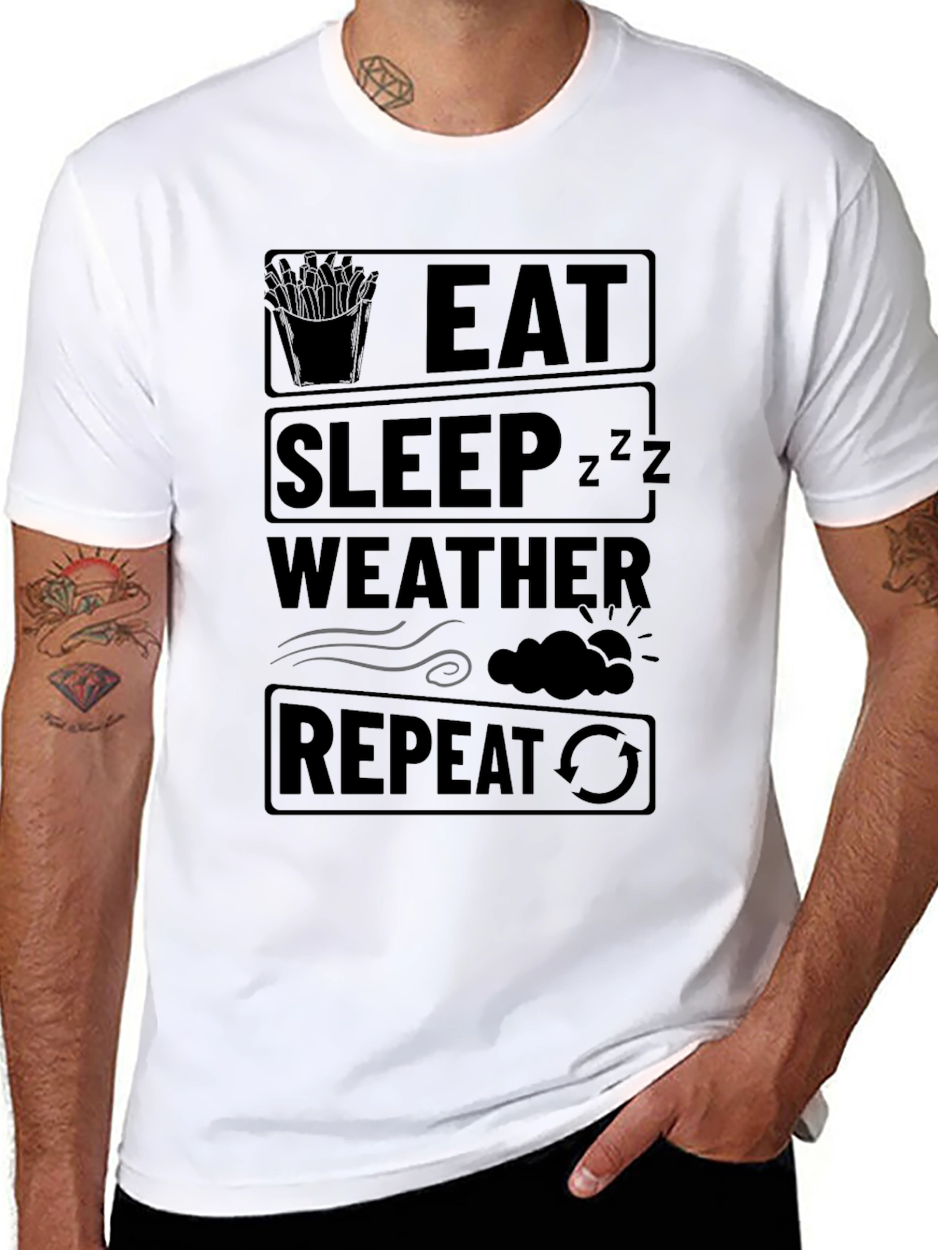 Eat Sleep Weather Repeat Funny Black T-Shirt