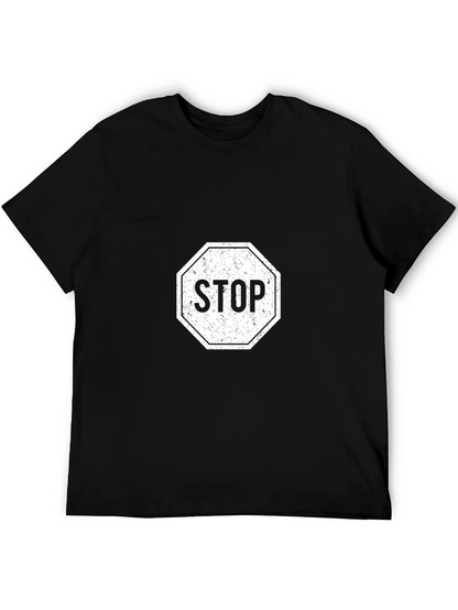Stop Sign Graphic Print Black T-Shirt for Men