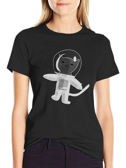 Astronaut Cat T-Shirt - Black Cotton Graphic Tee