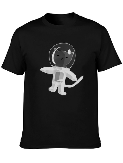 Astronaut Cat T-Shirt - Black Cotton Graphic Tee