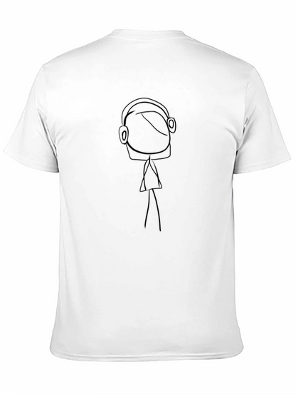 Cool Cartoon Stick Figure DJ Black T-Shirt