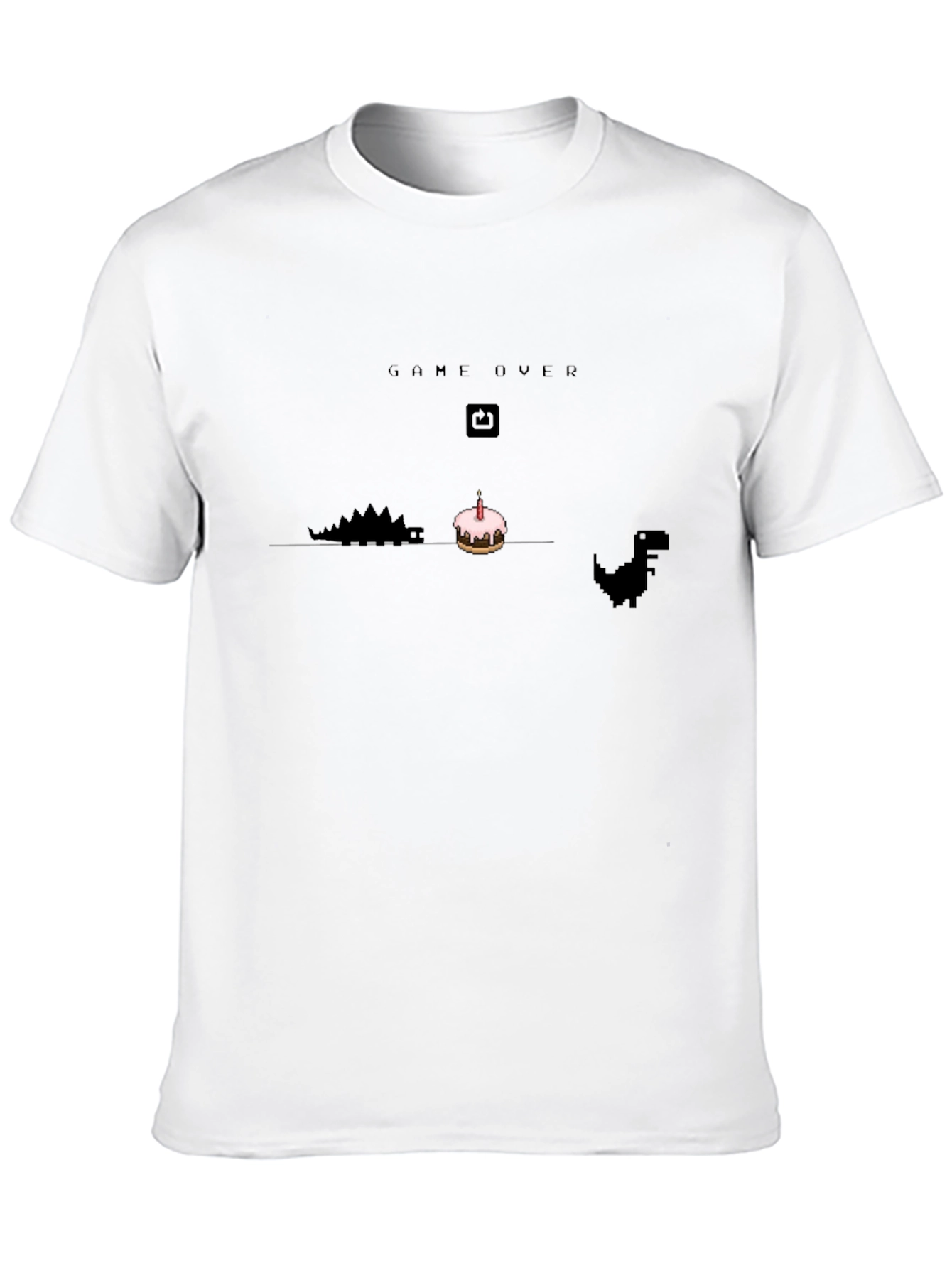 Game Over Birthday T-Shirt - Pixel Dinosaur Cake Design