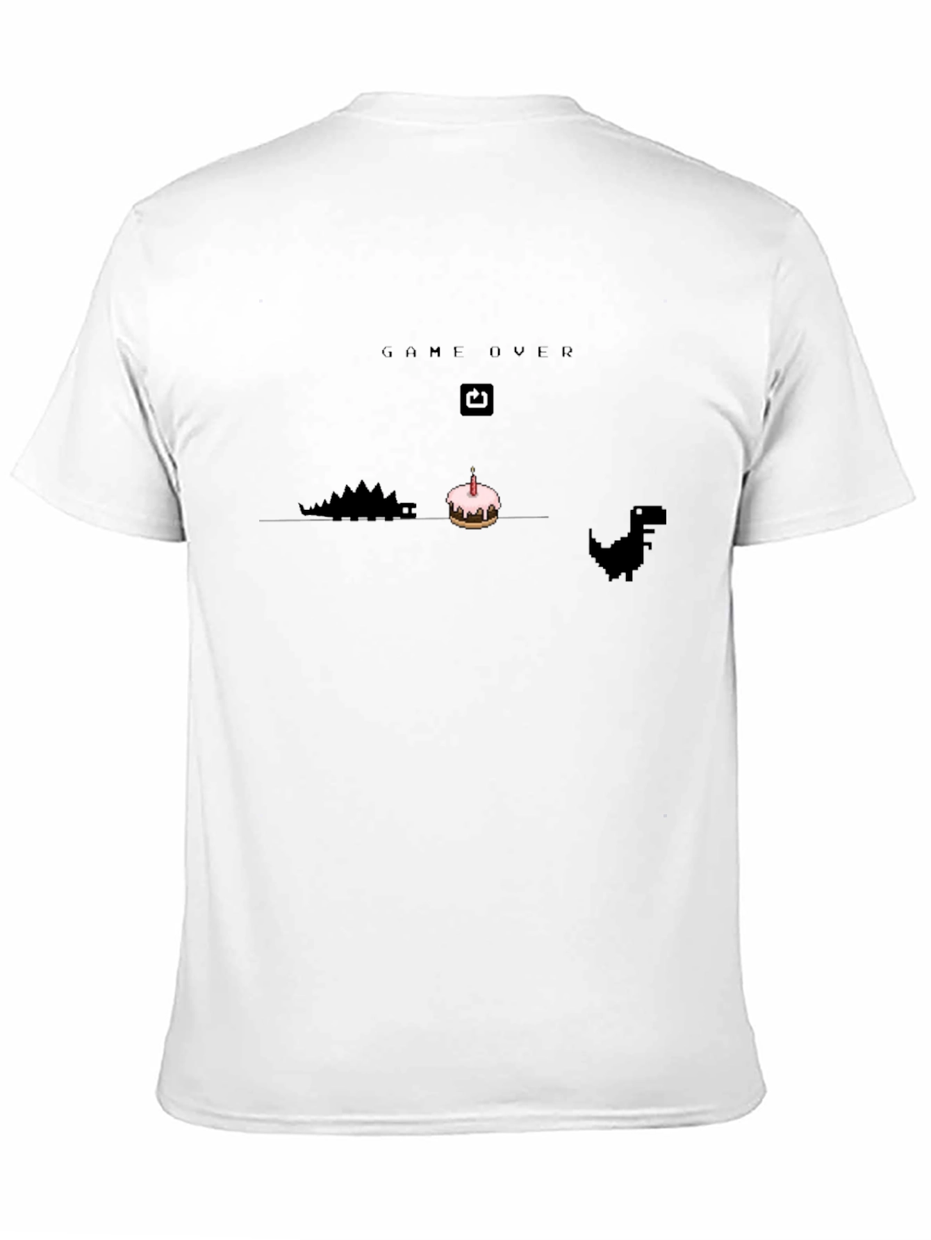 Game Over Birthday T-Shirt - Pixel Dinosaur Cake Design
