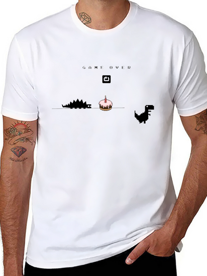 Game Over Birthday T-Shirt - Pixel Dinosaur Cake Design