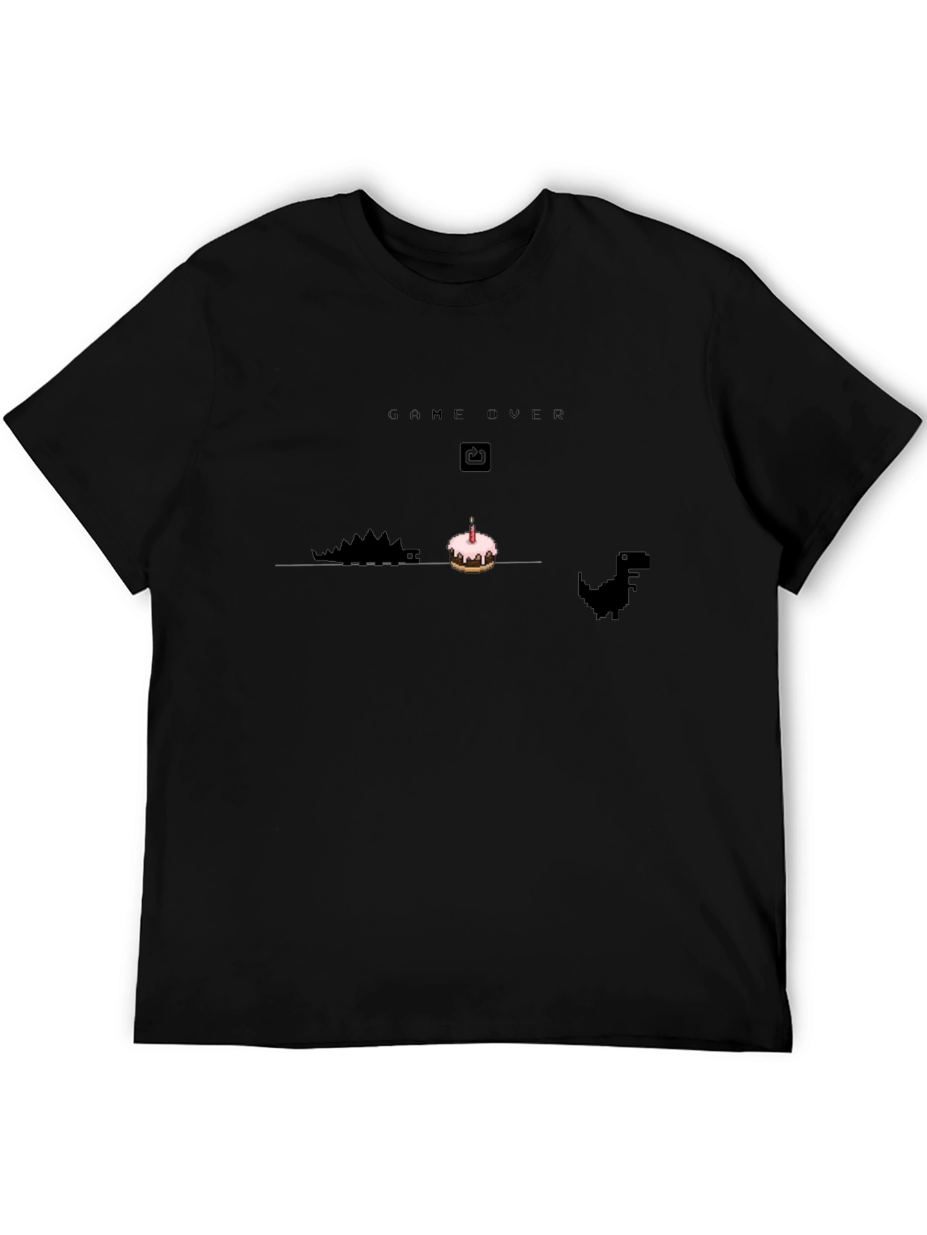 Game Over Birthday T-Shirt - Pixel Dinosaur Cake Design