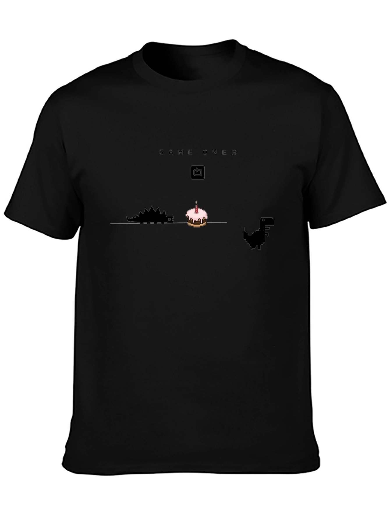Game Over Birthday T-Shirt - Pixel Dinosaur Cake Design