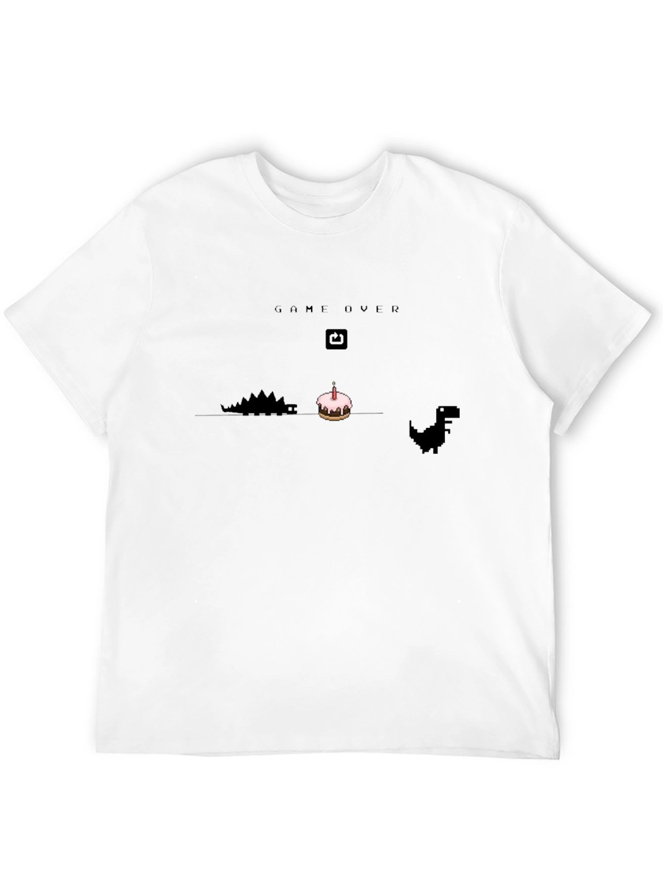 Game Over Birthday T-Shirt - Pixel Dinosaur Cake Design