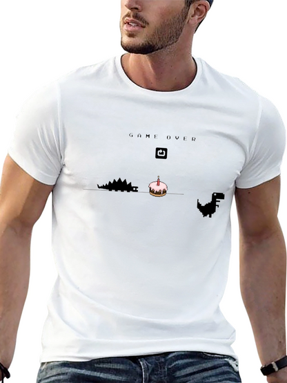 Game Over Birthday T-Shirt - Pixel Dinosaur Cake Design