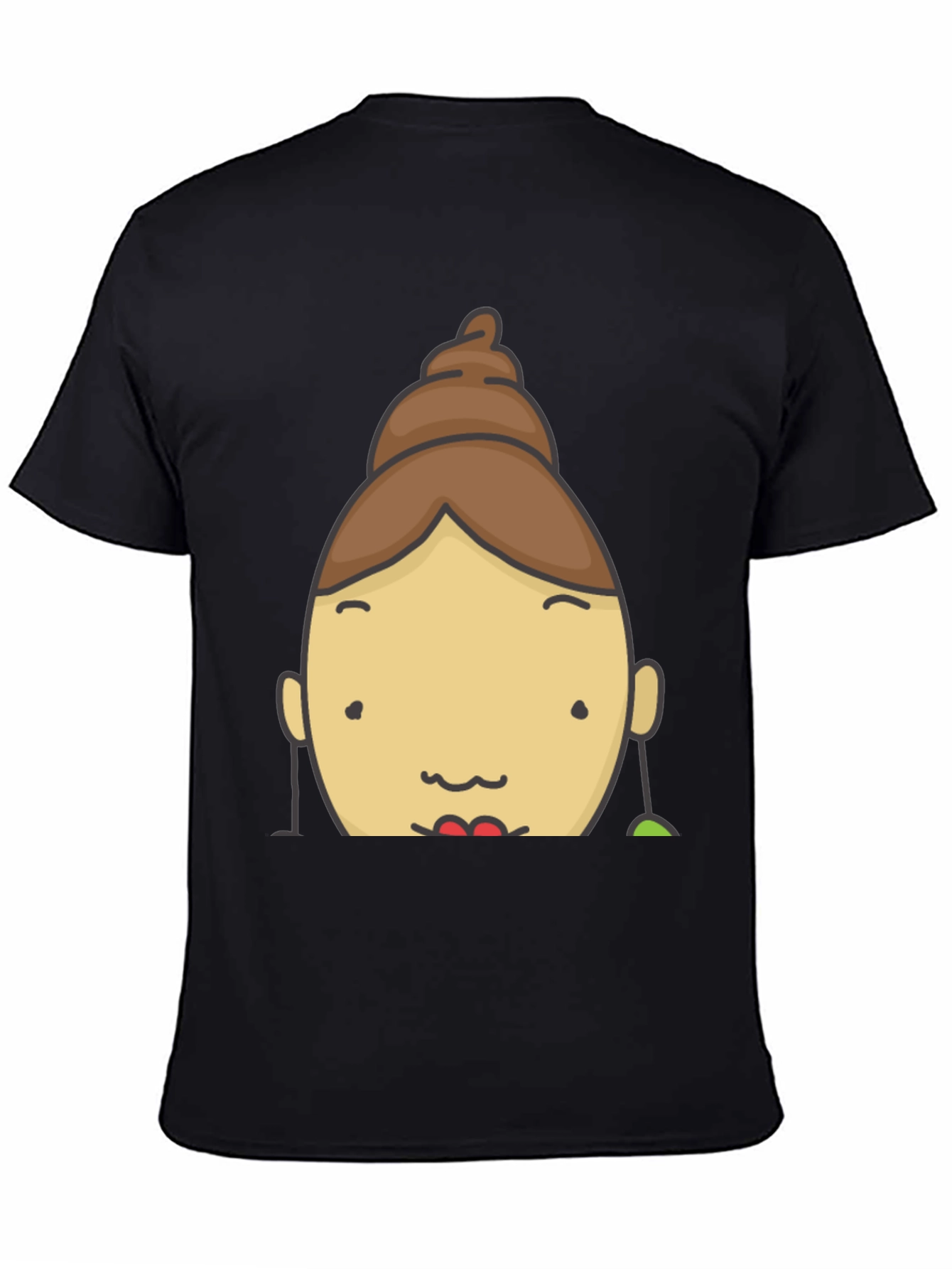 Fun Cartoon Face Graphic Tee - Black