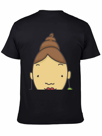 Fun Cartoon Face Graphic Tee - Black