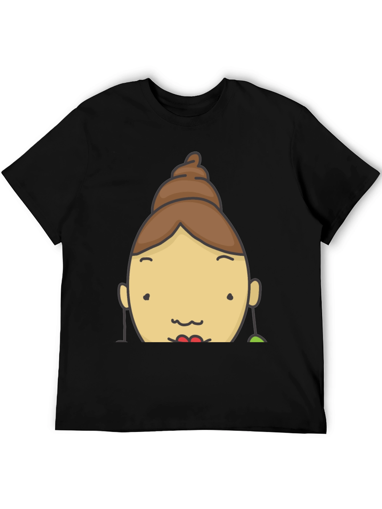 Fun Cartoon Face Graphic Tee - Black