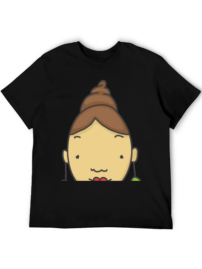 Fun Cartoon Face Graphic Tee - Black