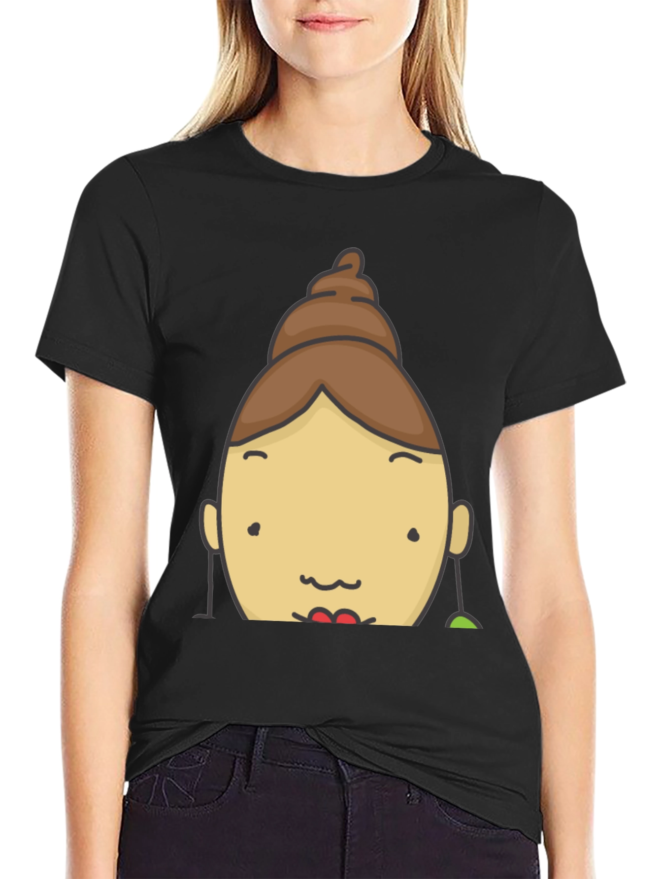 Fun Cartoon Face Graphic Tee - Black