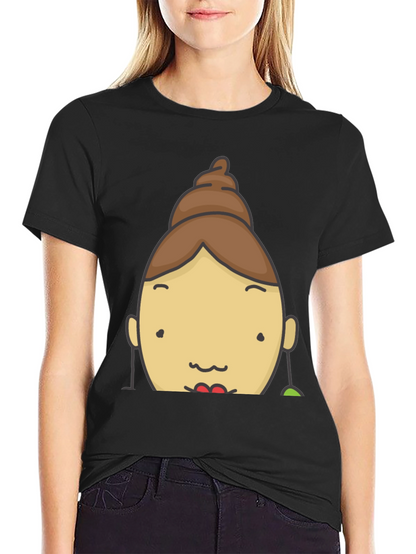 Fun Cartoon Face Graphic Tee - Black
