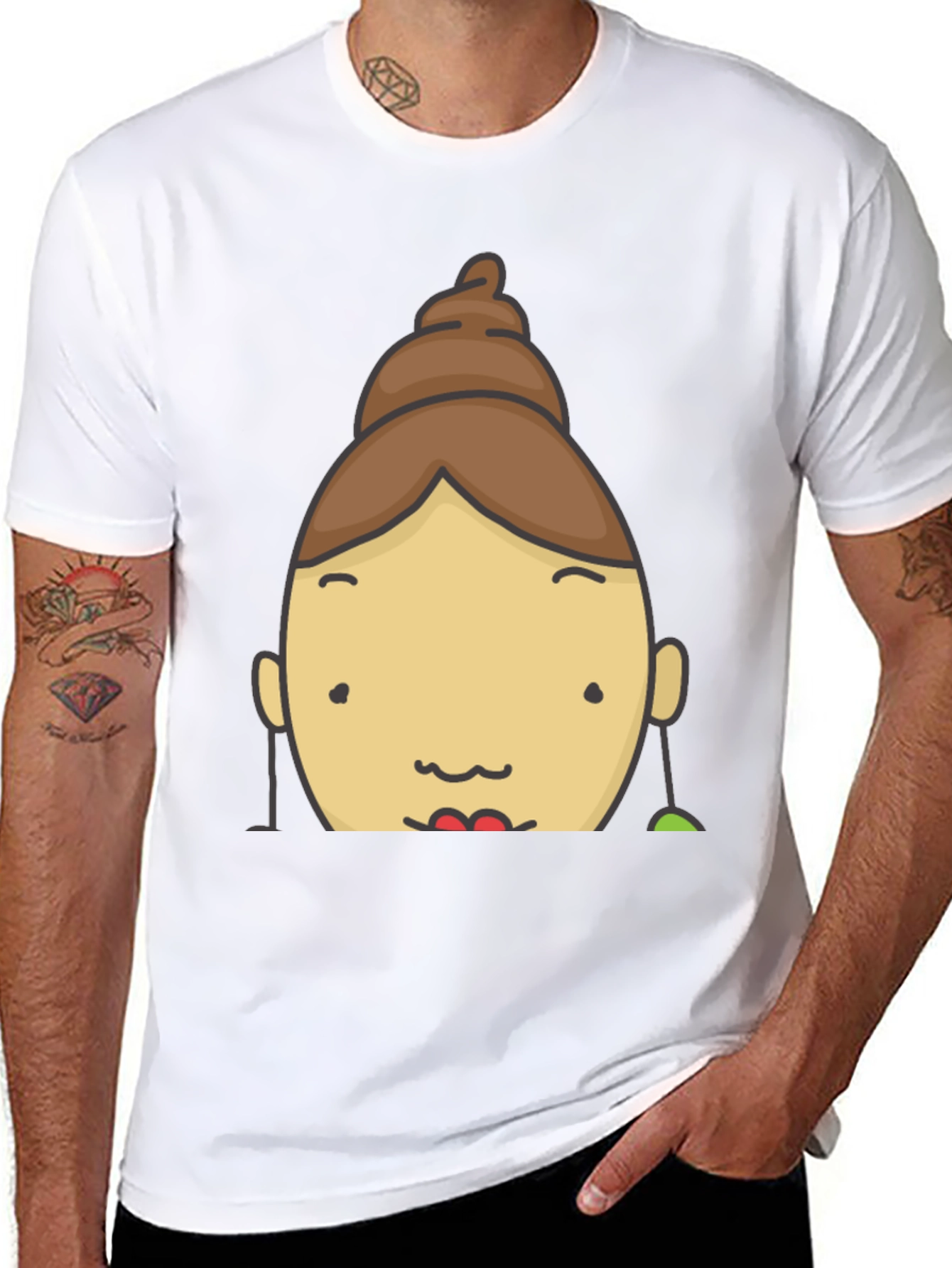 Fun Cartoon Face Graphic Tee - Black