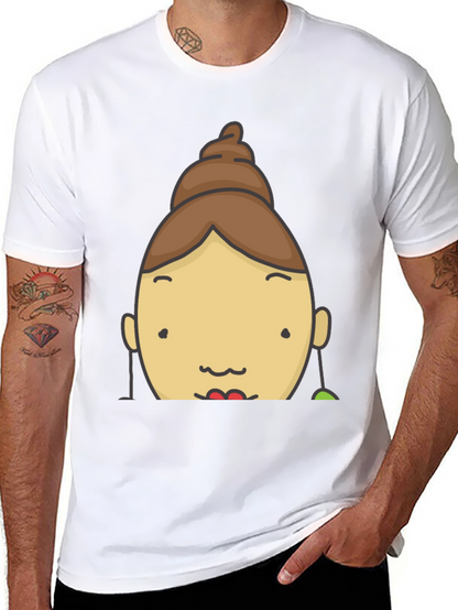 Fun Cartoon Face Graphic Tee - Black