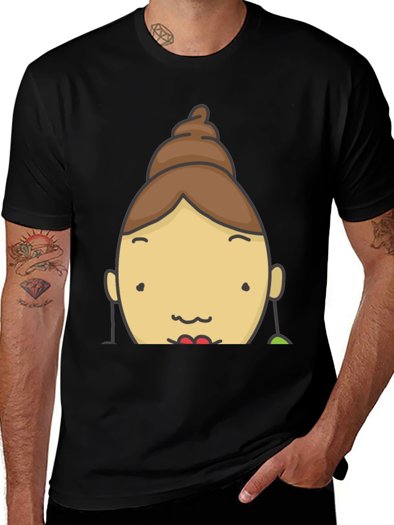 Fun Cartoon Face Graphic Tee - Black
