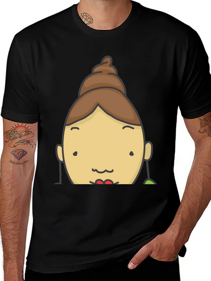Fun Cartoon Face Graphic Tee - Black