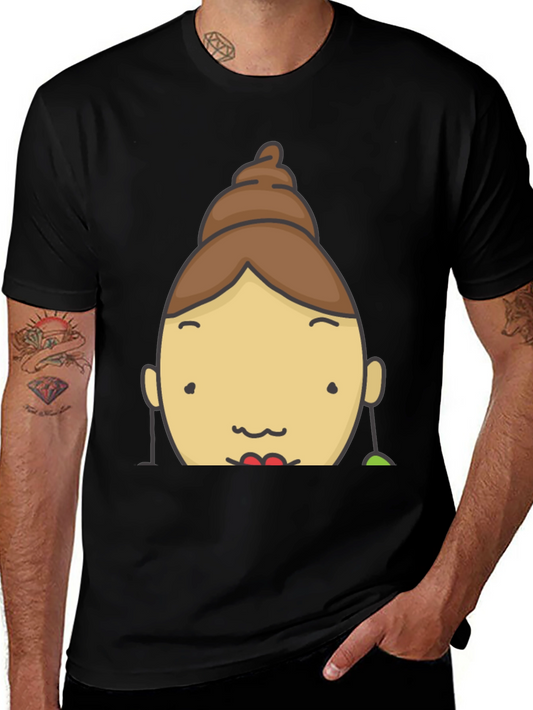 Fun Cartoon Face Graphic Tee - Black