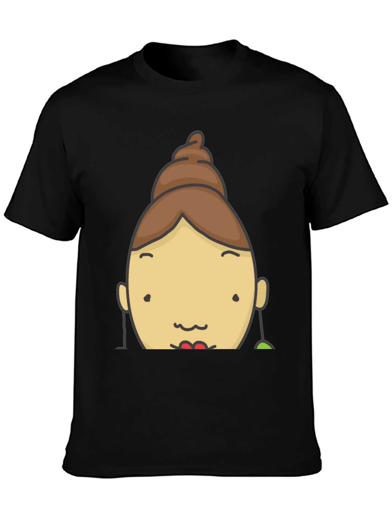 Fun Cartoon Face Graphic Tee - Black
