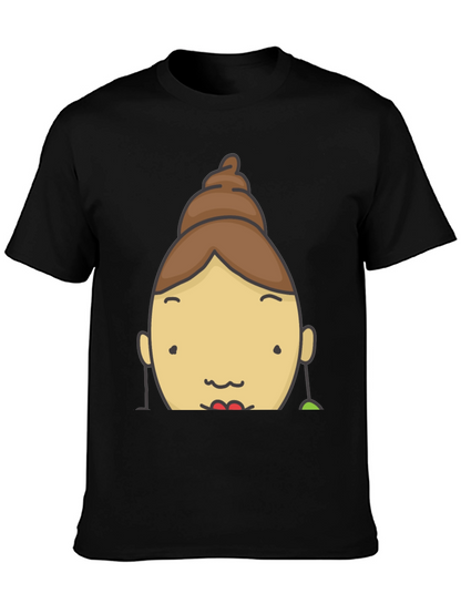 Fun Cartoon Face Graphic Tee - Black