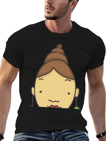 Fun Cartoon Face Graphic Tee - Black
