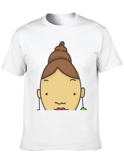 Fun Cartoon Face Graphic Tee - Black