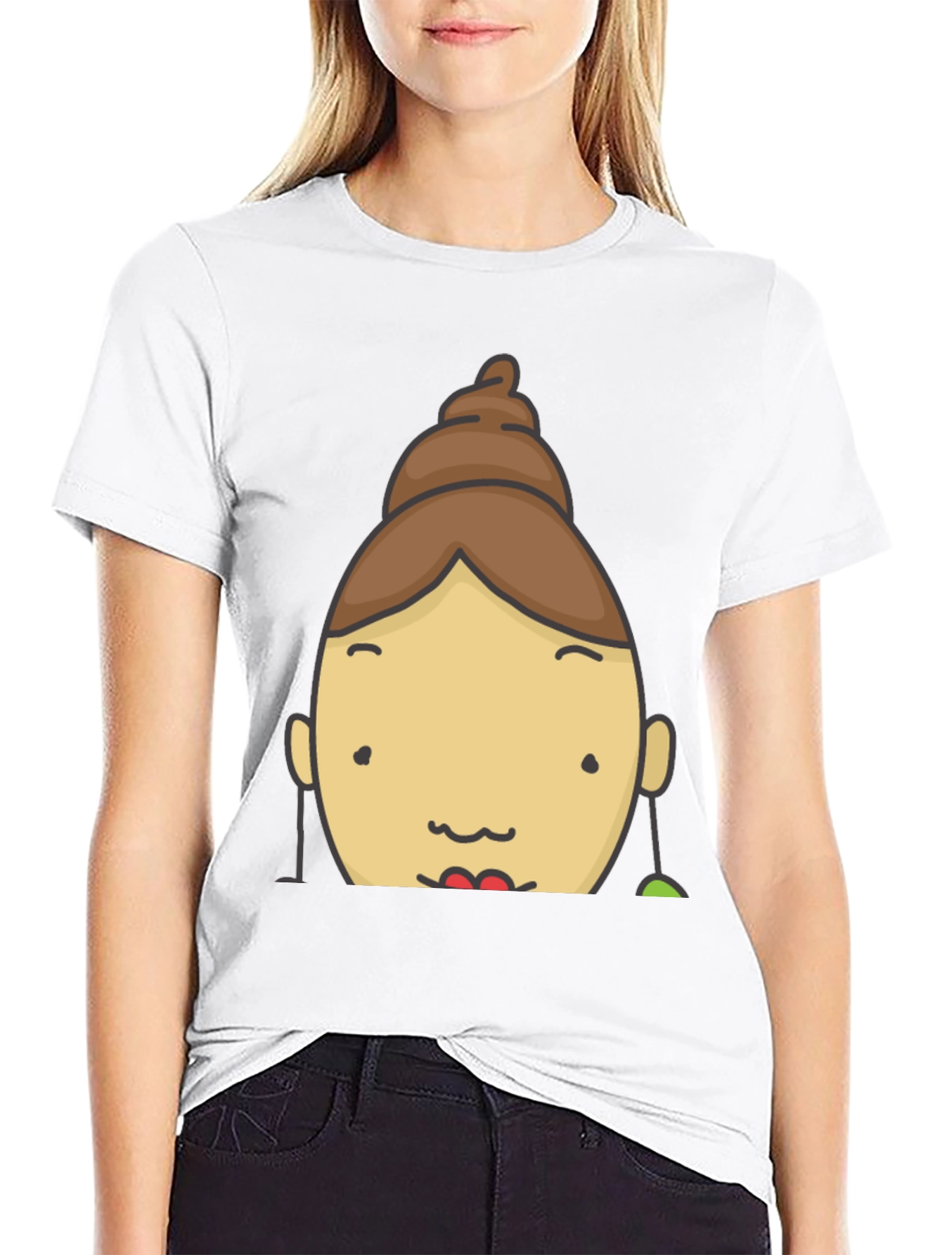 Fun Cartoon Face Graphic Tee - Black