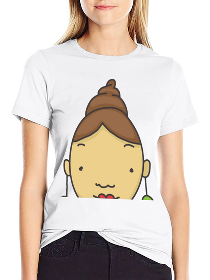 Fun Cartoon Face Graphic Tee - Black