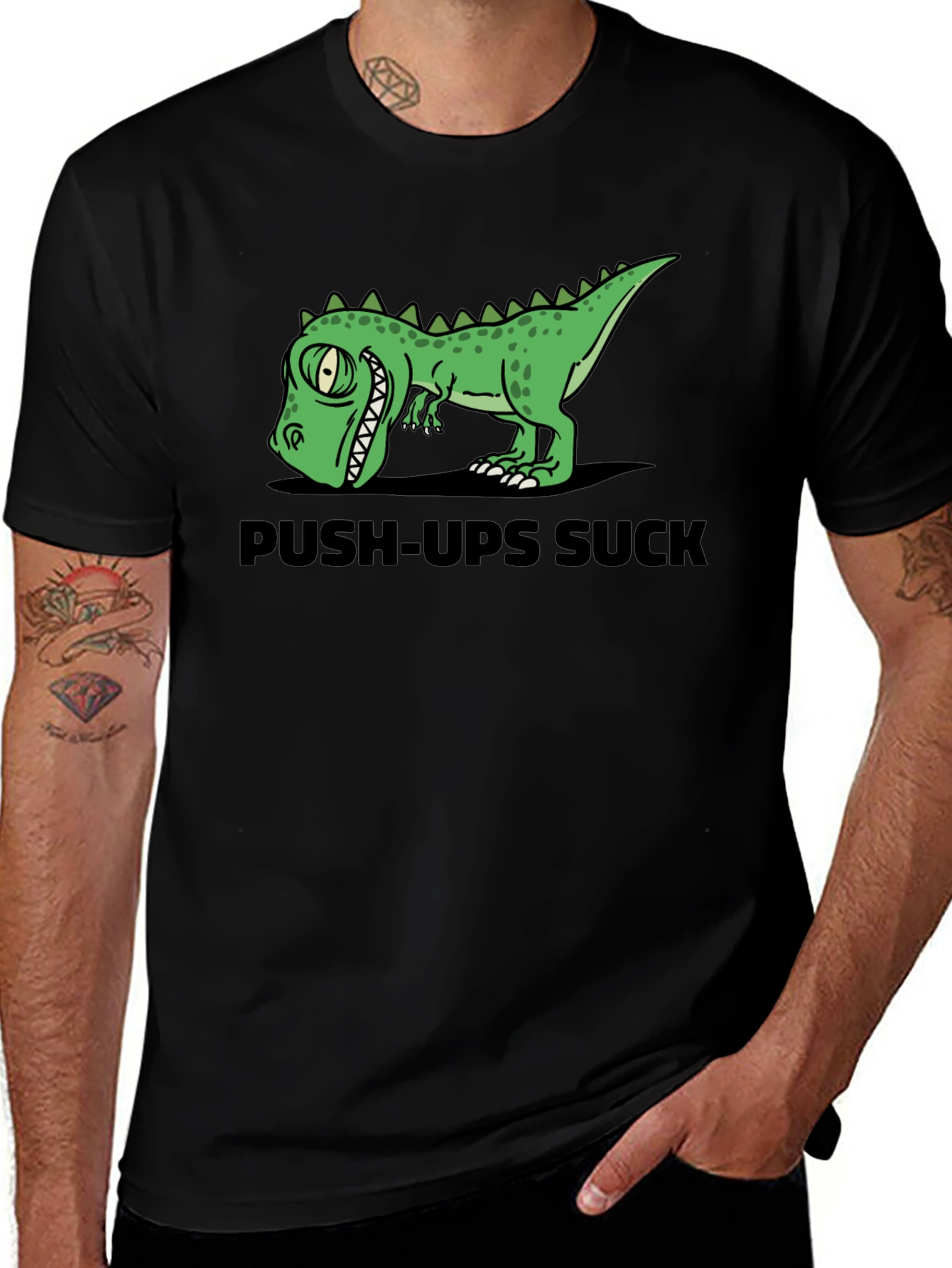 Push-Ups Suck Dino Graphic T-Shirt