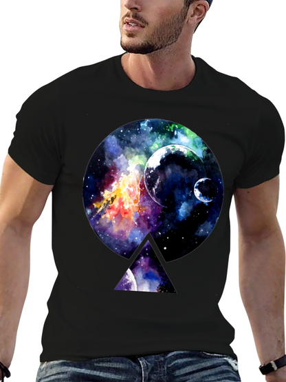 Galaxy Print Black Crewneck T-Shirt