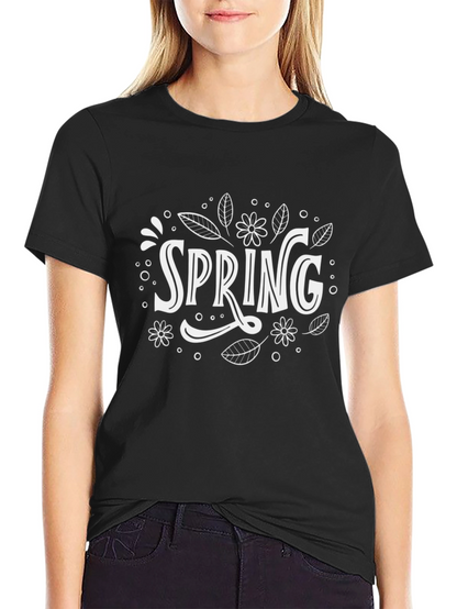 Spring Floral Graphic Tee - Black Cotton Shirt