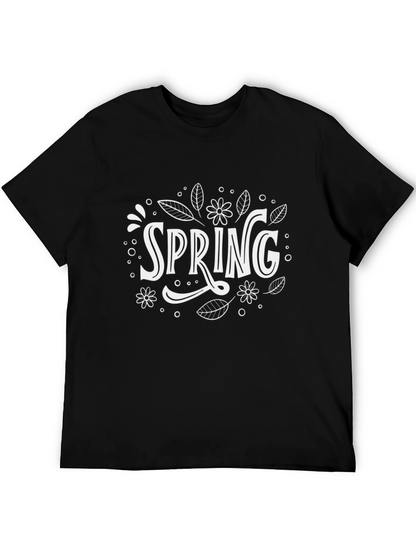 Spring Floral Graphic Tee - Black Cotton Shirt
