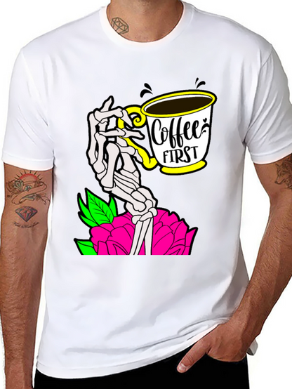 Coffee First Skeleton Hand Graphic Tee - Black